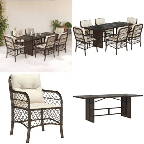 Set da Pranzo da Giardino 7pz con Cuscini in Polyrattan Marrone - Tavolo da giardino - Sedie da giardino