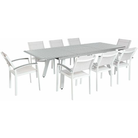 Set da pranzo da giardino 8 posti Tavolo allungabile sintetico bianco alluminio grigio Pereta