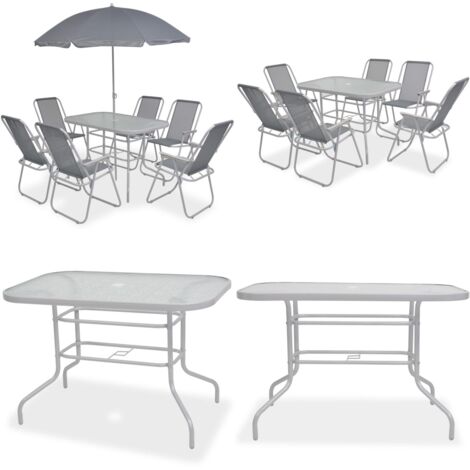 Set da Pranzo da Giardino 8 pz in Acciaio e Textilene Grigio - Sedie da giardino - Tavolo da giardino