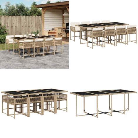 Set da Pranzo da Giardino 9 pz con Cuscini Beige in Polyrattan - Sedie da giardino - Tavolo da giardino