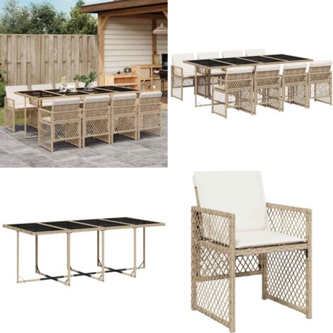 Set da Pranzo da Giardino 9 pz con Cuscini Beige in Polyrattan - Sedie da giardino - Tavolo da giardino