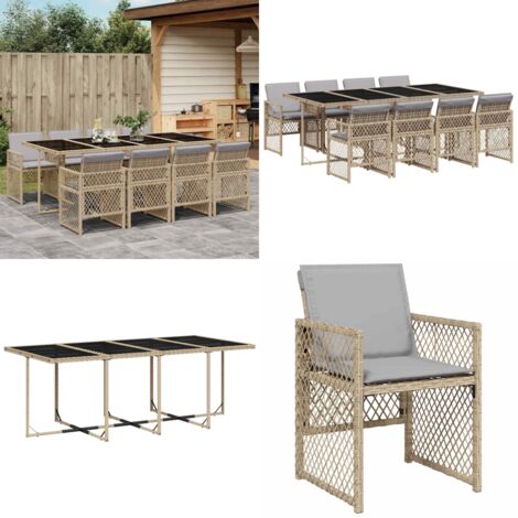 Set da Pranzo da Giardino 9 pz con Cuscini Beige in Polyrattan - Sedie da giardino - Tavolo da giardino
