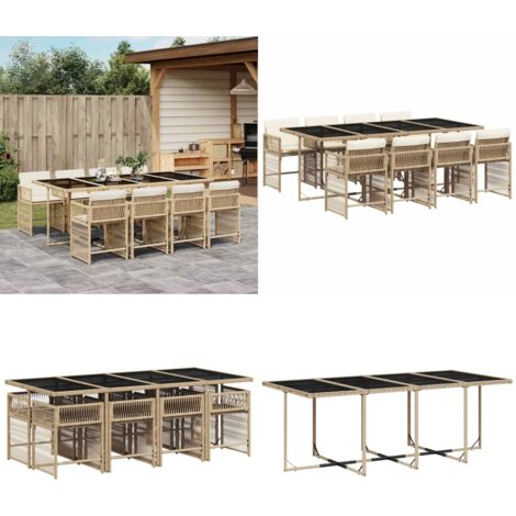 Set da Pranzo da Giardino 9 pz con Cuscini Beige in Polyrattan - Sedie da giardino - Tavolo da giardino