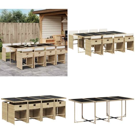 Set da Pranzo da Giardino 9 pz con Cuscini Beige in Polyrattan - Sedie da giardino - Tavolo da giardino