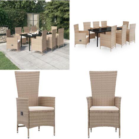 Set da Pranzo da Giardino 9 pz con Cuscini Beige - Tavolo da giardino - Sedie da giardino