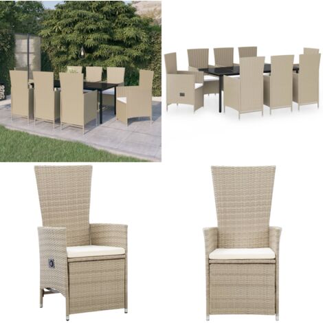 Set da Pranzo da Giardino 9 pz con Cuscini Beige - Tavolo da pranzo da esterno - Sedie da giardino