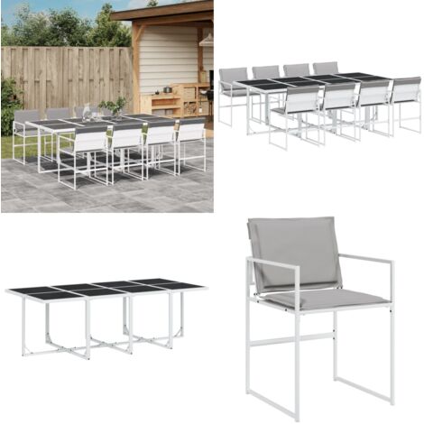 Set da Pranzo da Giardino 9 pz con Cuscini Bianco in Textilene - Sedie da giardino - Tavolo da giardino