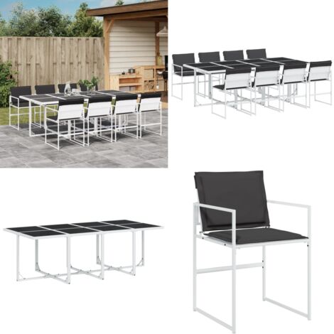 Set da Pranzo da Giardino 9 pz con Cuscini Bianco in Textilene - Sedie da giardino - Tavolo da giardino