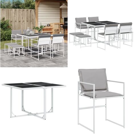 Set da Pranzo da Giardino 9 pz con Cuscini Bianco in Textilene - Sedie da giardino - Tavolo da giardino