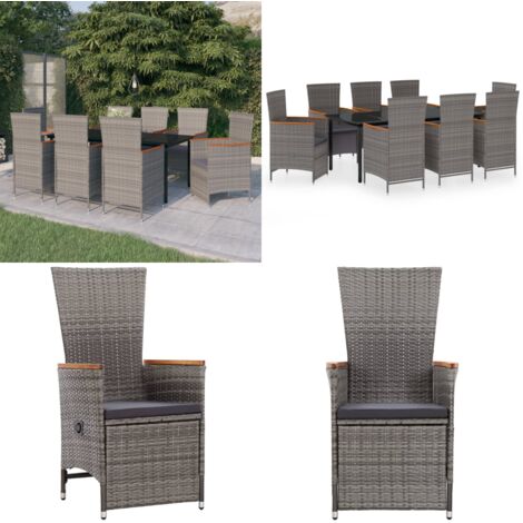 Set da Pranzo da Giardino 9 pz con Cuscini Grigio - Tavolo da giardino - Sedie da giardino