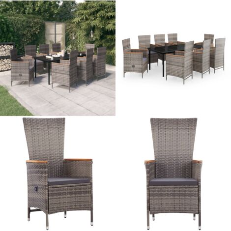 Set da Pranzo da Giardino 9 pz con Cuscini Grigio - Tavolo da giardino - Sedie da giardino