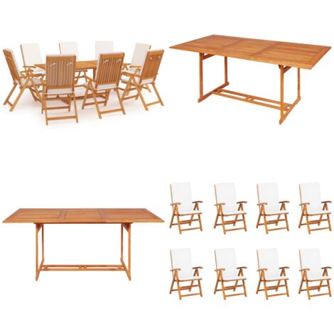 Set da Pranzo da Giardino 9 pz con Cuscini in Legno di Teak - Tavolo in teak - Sedie in teak