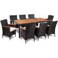 Set da Pranzo da Giardino 9 pz con Cuscini in Polyrattan