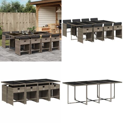Set da Pranzo da Giardino 9 pz con Cuscini in Polyrattan Grigio - Sedie da giardino - Tavolo da giardino