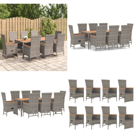Set da Pranzo da Giardino 9 pz con Cuscini in Polyrattan Grigio - Sedie da giardino - Tavolo da giardino