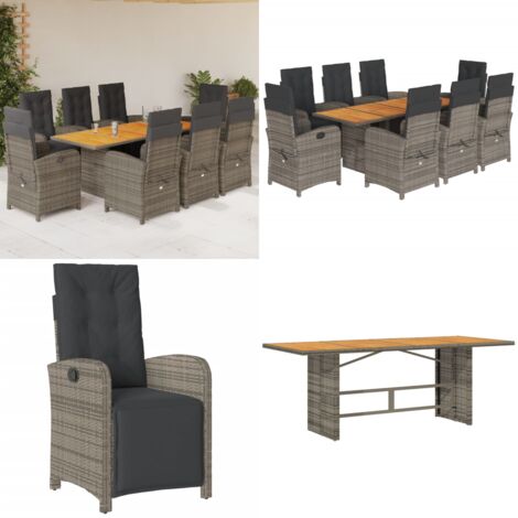 Set da Pranzo da Giardino 9 pz con Cuscini in Polyrattan Grigio - Sedie da giardino - Tavolo da giardino