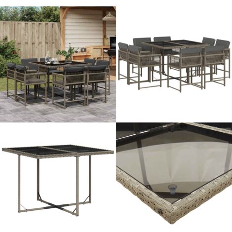 Set da Pranzo da Giardino 9 pz con Cuscini in Polyrattan Grigio - Sedie da giardino - Tavolo da giardino