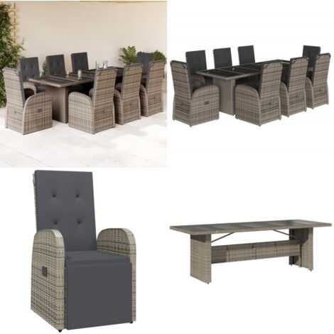 Set da Pranzo da Giardino 9 pz con Cuscini in Polyrattan Grigio - Sedie da giardino - Tavolo da giardino