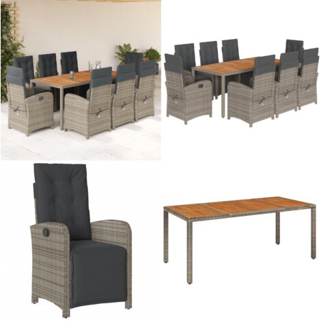 Set da Pranzo da Giardino 9 pz con Cuscini in Polyrattan Grigio - Sedie da giardino - Tavolo da giardino