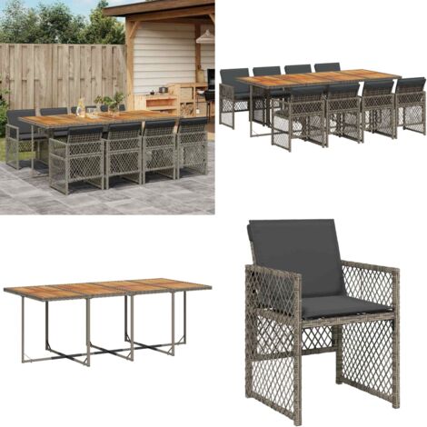 Set da Pranzo da Giardino 9 pz con Cuscini in Polyrattan Grigio - Sedie da giardino - Tavolo da giardino