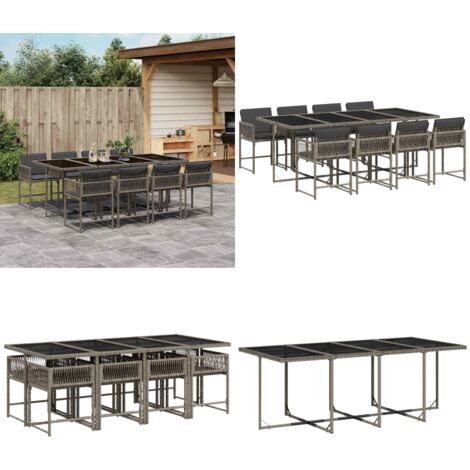 Set da Pranzo da Giardino 9 pz con Cuscini in Polyrattan Grigio - Sedie da giardino - Tavolo da giardino
