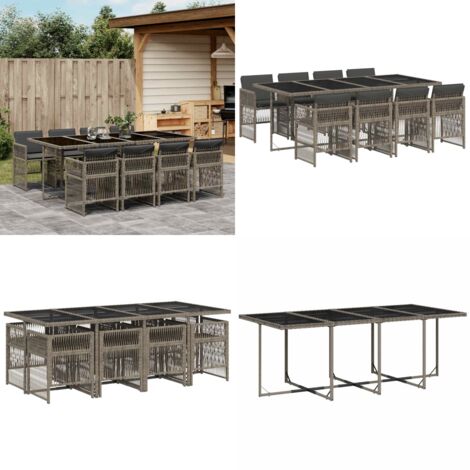 Set da Pranzo da Giardino 9 pz con Cuscini in Polyrattan Grigio - Sedie da giardino - Tavolo da giardino
