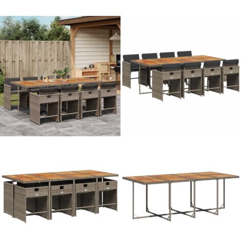 Set da Pranzo da Giardino 9 pz con Cuscini in Polyrattan Grigio - Sedie da giardino - Tavolo da giardino