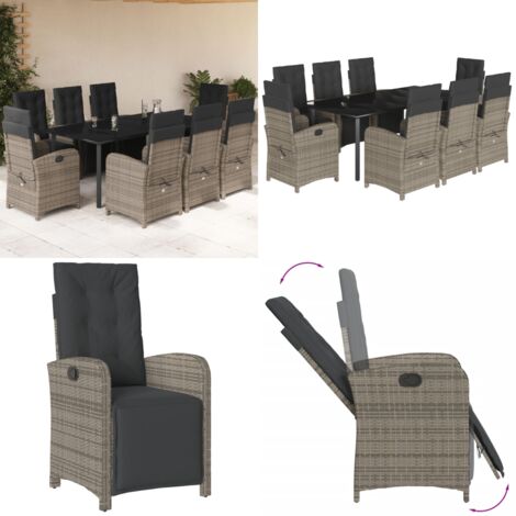 Set da Pranzo da Giardino 9 pz con Cuscini in Polyrattan Grigio - Sedie da giardino - Tavolo da giardino