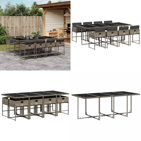 Set da Pranzo da Giardino 9 pz con Cuscini in Polyrattan Grigio - Sedie da giardino - Tavolo da giardino