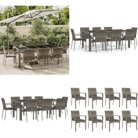Set da Pranzo da Giardino 9 pz con Cuscini in Polyrattan Grigio - Sedie da giardino - Tavolo da giardino