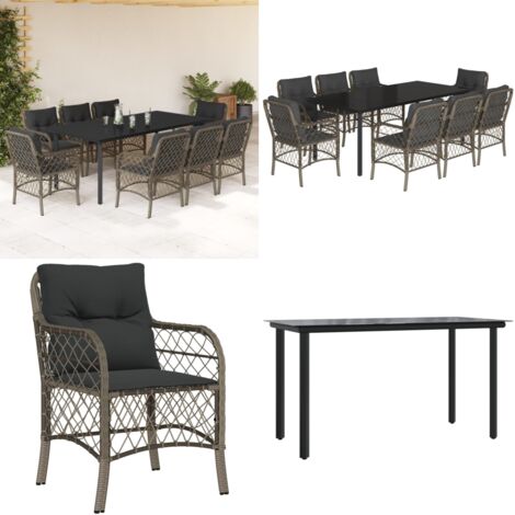 Set da Pranzo da Giardino 9 pz con Cuscini in Polyrattan Grigio - Tavolo da giardino - Sedie da giardino