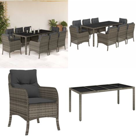 Set da Pranzo da Giardino 9 pz con Cuscini in Polyrattan Grigio - Tavolo da giardino - Sedie da giardino