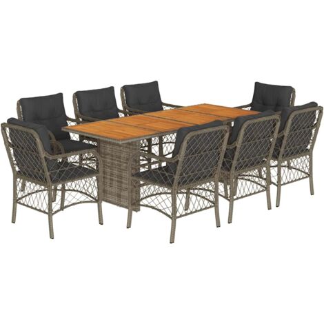 Set da Pranzo da Giardino 9 pz con Cuscini in Polyrattan Grigio vidaXL
