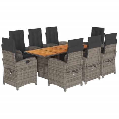 Set da Pranzo da Giardino 9 pz con Cuscini in Polyrattan Grigio vidaXL