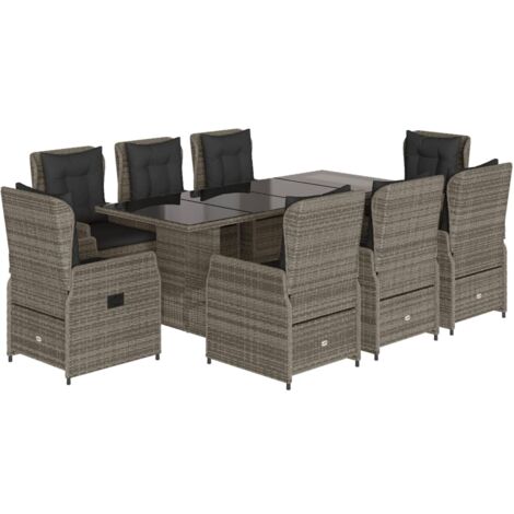 Set da Pranzo da Giardino 9 pz con Cuscini in Polyrattan Grigio vidaXL