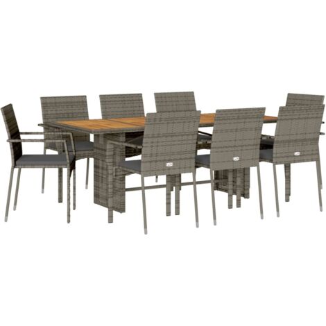 Set da Pranzo da Giardino 9 pz con Cuscini in Polyrattan Grigio vidaXL
