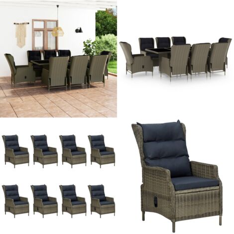 Set da Pranzo da Giardino 9 pz con Cuscini in Polyrattan Marrone - Sedie da giardino - Tavolo da pranzo esterno