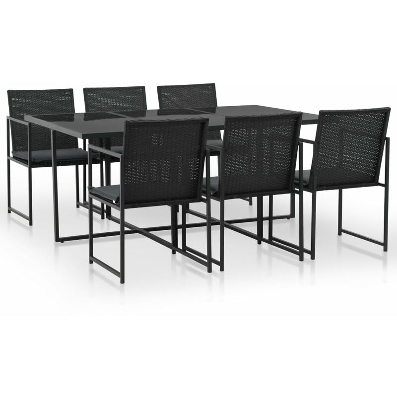 Vidaxl - 7 pz Set da Pranzo da Giardino con Cuscini, Set tavolo e sedie da giardino in Polyrattan Nero