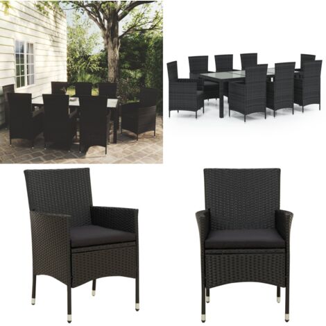 Set da Pranzo da Giardino 9 pz con Cuscini in Polyrattan Nero - Tavolo da pranzo esterno - Sedie da giardino