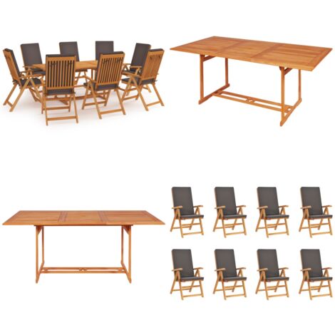 Set da Pranzo da Giardino 9 pz con Cuscini Legno di Teak Grigio - Tavolo in teak - Sedie in teak