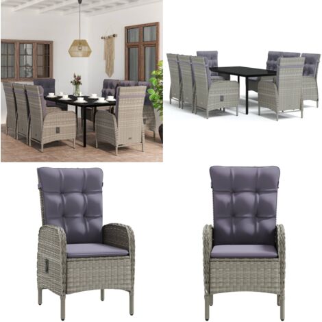 Set da Pranzo da Giardino 9 pz con Cuscini Nero e Grigio - Tavolo da pranzo esterno - Sedie da giardino
