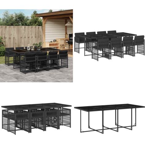Set da Pranzo da Giardino 9 pz con Cuscini Nero in Polyrattan - Sedie da giardino - Tavolo da giardino