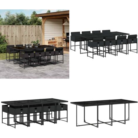 Set da Pranzo da Giardino 9 pz con Cuscini Nero in Polyrattan - Sedie da giardino - Tavolo da giardino