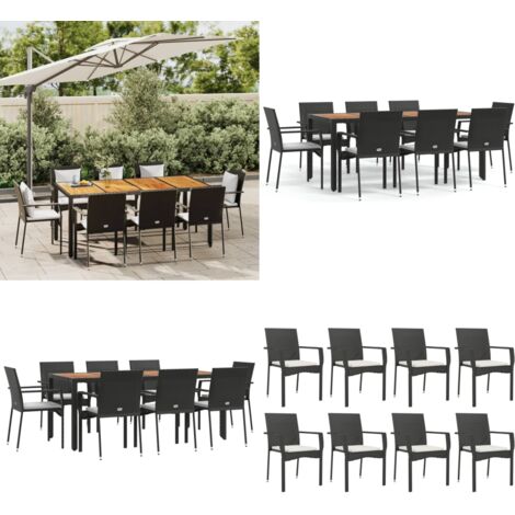 Set da Pranzo da Giardino 9 pz con Cuscini Nero in Polyrattan - Sedie da giardino - Tavolo da giardino
