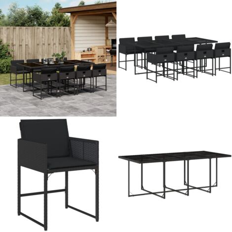 Set da Pranzo da Giardino 9 pz con Cuscini Nero in Polyrattan - Sedie da giardino - Tavolo da giardino