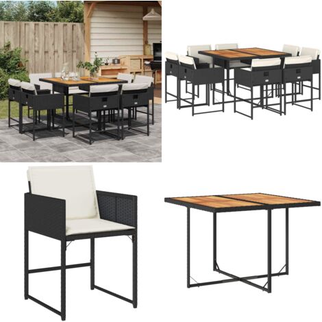 Set da Pranzo da Giardino 9 pz con Cuscini Nero in Polyrattan - Sedie da giardino - Tavolo da giardino
