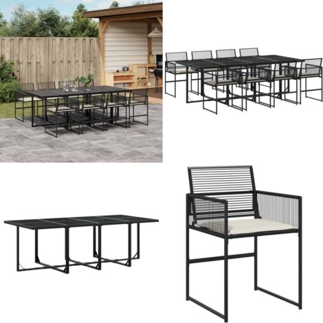 Set da Pranzo da Giardino 9 pz con Cuscini Nero in Polyrattan - Sedie da giardino - Tavolo da giardino