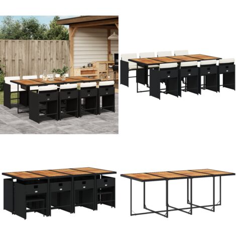 Set da Pranzo da Giardino 9 pz con Cuscini Nero in Polyrattan - Sedie da giardino - Tavolo da giardino