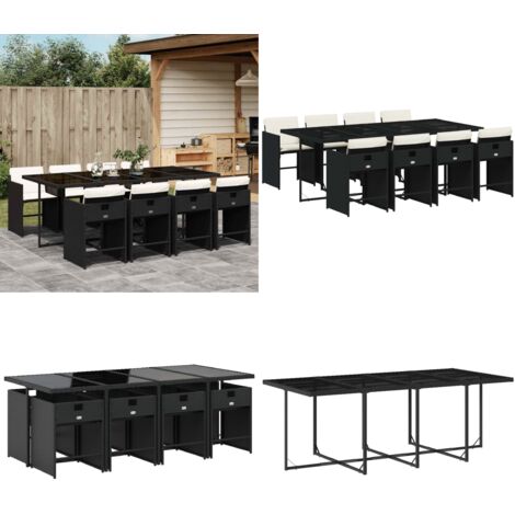 Set da Pranzo da Giardino 9 pz con Cuscini Nero in Polyrattan - Sedie da giardino - Tavolo da giardino