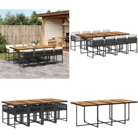 Set da Pranzo da Giardino 9 pz con Cuscini Nero in Polyrattan - Sedie da giardino - Tavolo da giardino